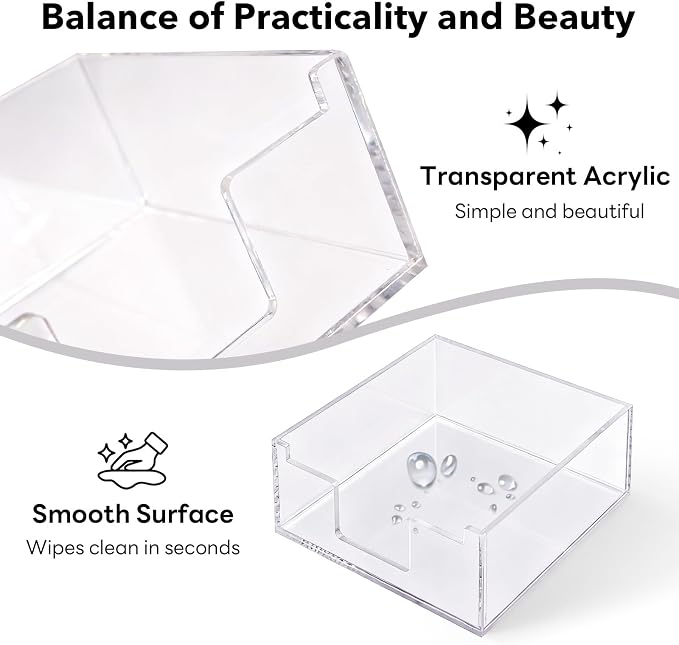 Clear Sticky Note Holder, Glitter Acrylic Organizer, 3.94 x 3.94 in Multi-Use Tray for Office, School & Home Desk