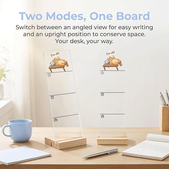 Sticky Notes Monitor Memo Board Acrylic Holder with Removable Wooden Base, Cute Cat I'm Ok Logo Desk Set with 200 Sheets Two Sizes Sticky Notes, Office Desk Accessories Organizer