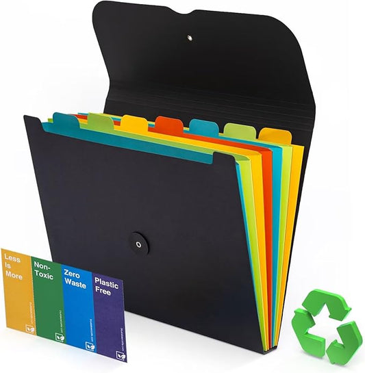 Expanding File Folder Accordion Plastic Free 7 Pocket Rainbow Divider Expandable Folders Organizer Black