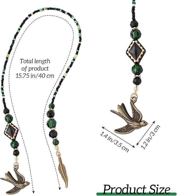 Swallow Feather Beaded Bookmark - Gronze Green Beads Book Mark for Women Men, Unique Nature-Inspired Accessories Bookish Gifts for Booklovers Students Teachers