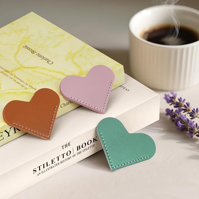 Leather Heart Bookmarks - Kinsound 6 Pieces Cute Corner Page Book Marks for Teachers Students Book Reading Lovers, for School Office Home Supplies (Heart（6pcs）)