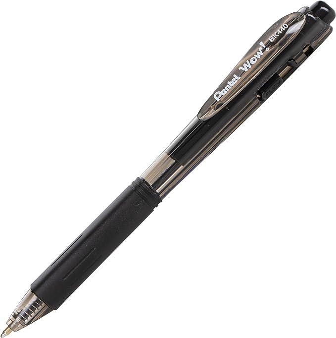 Pentel 711766 Wow! Retractable Ballpoint Pens Medium Point Black Ink