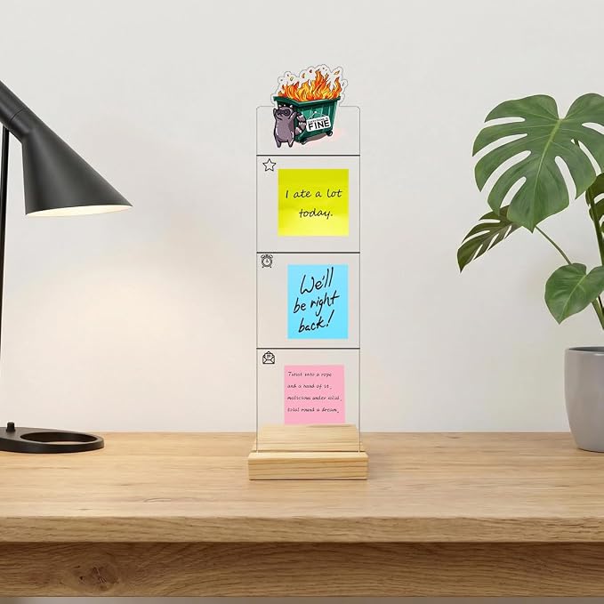 Monitor Memo Board Computer Monitor Memo Board Sticky Note Organizer Raccoon Acrylic Desk Accessories Dumpster Fire Desk Accessories Removable Wooden Base Set Sticky Notes 100 Sheets 11.8×3.1 inches