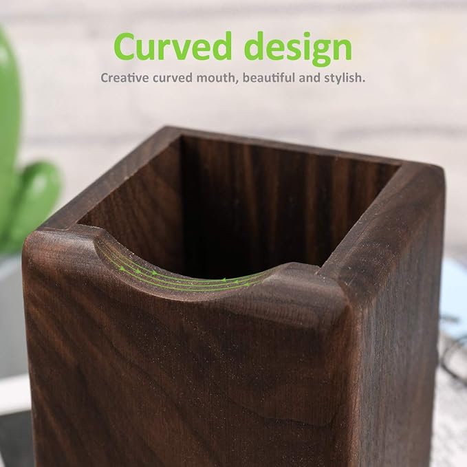Toyvian Wooden Pen Box Multiple-Use Desk Organizer Eco Natural Wood Storage Box (Black Walnut)