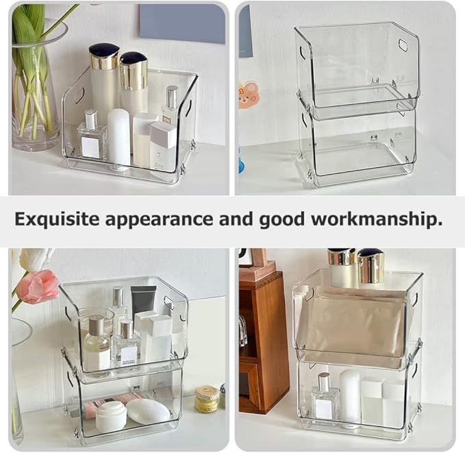 Storage Bins 2pcs Acrylic Desk Organizer Clear Office Desktop Accessories Stationery Pen Organizer for Desk Home Art Stationery Office Supplies Stackable Storage Bins