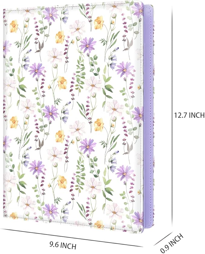 WAVEYU Padfolio Portfolio Folder, Faux Leather Interview Resume Legal Pad with Document Organizer & Business Card Holder, Professional Work Padholder with Pen Loop Clipboard for Women, White Flower