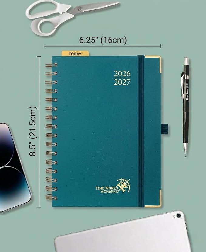 POPRUN 2026-2027 Monthly Planner, 18 Month Calendar (July 2026-Dec 2027), 6.25" x 8.5" A5 Spiral Hardcover Organizer with Dotted Note Pages, Professional Appointment Book for Business Office, Students & Teachers - Pacific Green
