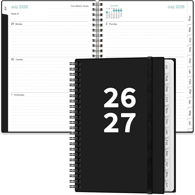 2026-2027 Planner - Planner 2026-2027 from July 2026 - June 2027, Weekly & Monthly Planner Spiral Bound with 12 Monthly Tabs, Inner Pocket, 6.4" x 8.5", Black-A