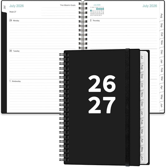 2026-2027 Planner - Planner 2026-2027 from July 2026 - June 2027, Weekly & Monthly Planner Spiral Bound with 12 Monthly Tabs, Inner Pocket, 6.4" x 8.5", Black-A