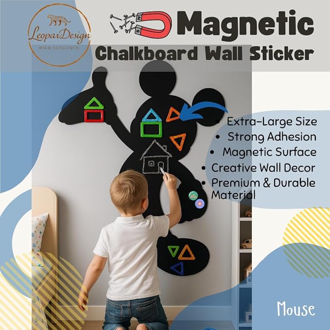 Cartoon-Style Magnetic Wall Chalk Board for Kids - Peel & Stick Magnetic Board for Drawing, Writing & Learning - Chalkboard Wall Sticker for Playrooms, Bedrooms, Classrooms & Homeschool - Mouse