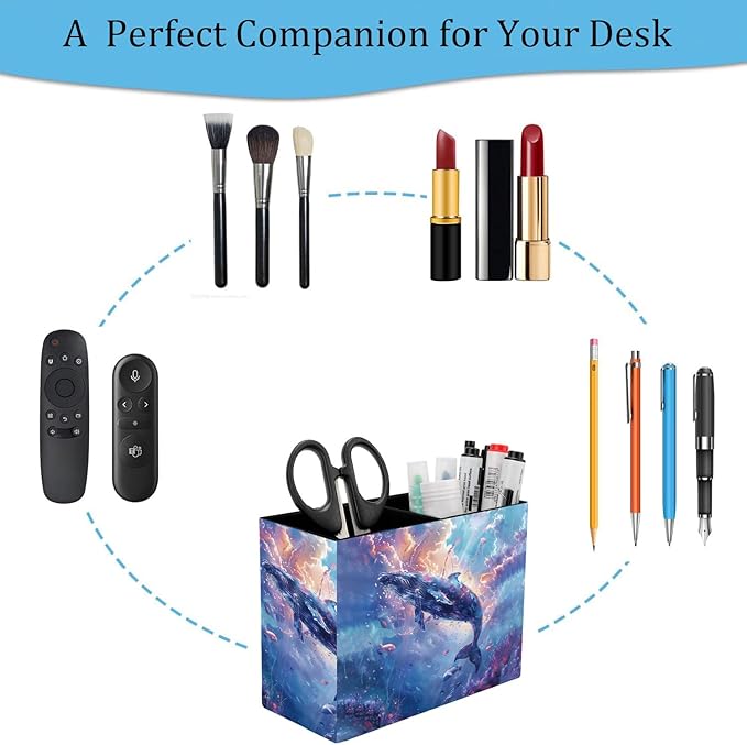 Pen Holder and Anti-Slip Mouse Pad Combination, Makeup Brush Storage Box, Tableware Storage Box, Suitable for Office and Home - Sky Blue Whale