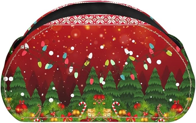 Forchrinse Christmas Tree Print Remote Control Holder,Christmas Leather Makeup Organizer with 5 Compartments,Table Decor Storage Remote Caddy for Home Office