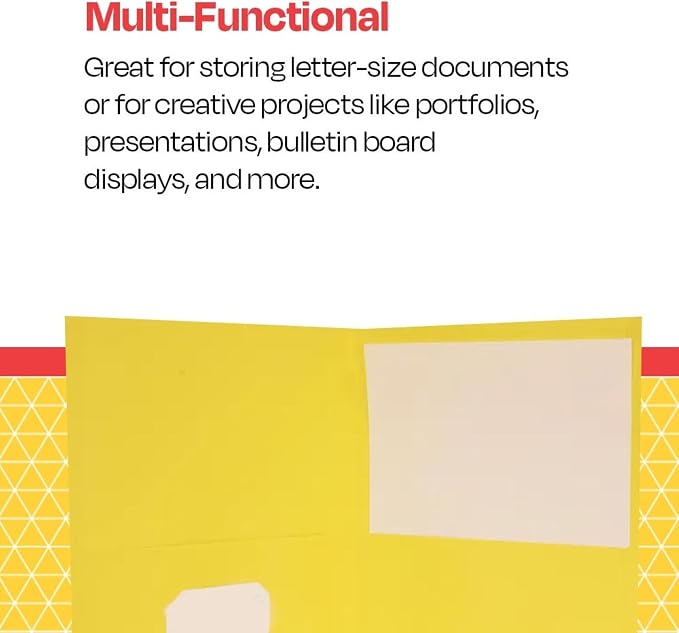 School Smart 2-Pocket Folders with No Brads, Yellow, Pack of 25