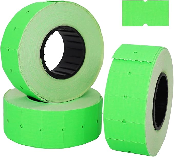 (5 Rolls - 5000 pcs) 0.82" x 0.47" (21 x 12 mm) Green Paper Sticker Price Gun Pricemarker Labels MX-5500 (Green)