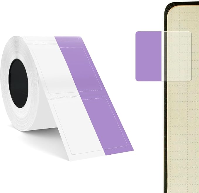 SUPVAN T50M Series Label Maker Thermal File Label, 0.98'' × 0.51'' + 0.59'' (25 × 13 + 15 mm) 100 PCS/Roll Genuine Laminated Waterproof Oilproof Adhesive Auto Detect Labels, Black on Purple