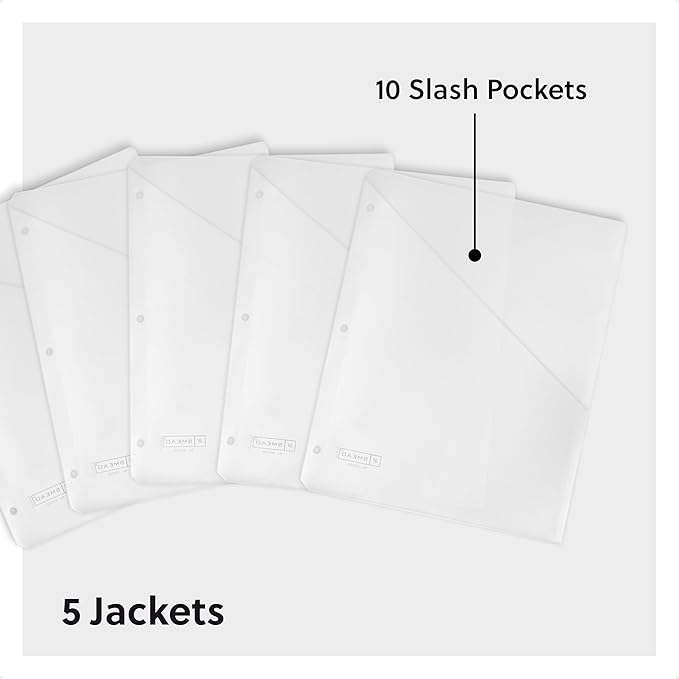 Smead Organized Up Poly Translucent Slash File Jacket, Three-Hole Punched, Letter Size, Clear, 5 Count