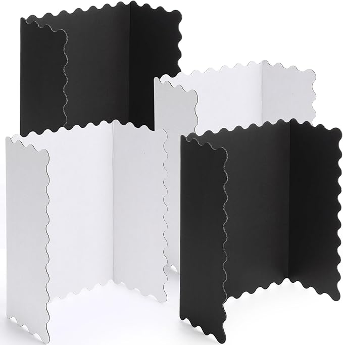 Mooliwe 4 Pack 24" x 16" Trifold Poster Board Black White Corrugated Scalloped 3 Fold Small Display Boards Foldable Business Paper Board for Presentation Science Fairs Event School Projects
