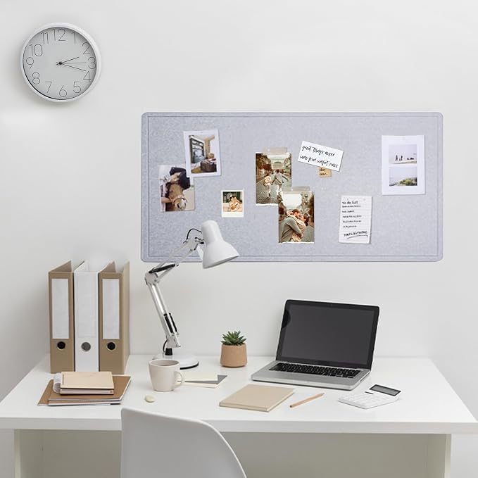 Lightomorrow Bulletin Board, 35 x 17 1/2 inches Felt Board - Decorative Pin Board, Cork Board Alternative for Wall, Foldable Self-Adhesive Vision Board Prayer Board with 20 Pushpins-Blue Haze