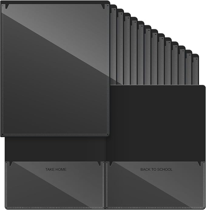 Henoyso 24 Pcs Folders with Pocket School to Home Folder Heavy Duty 2 Pocket Homework Folders with Clear Front Pockets for School Students Parent Teacher Communication (Black)