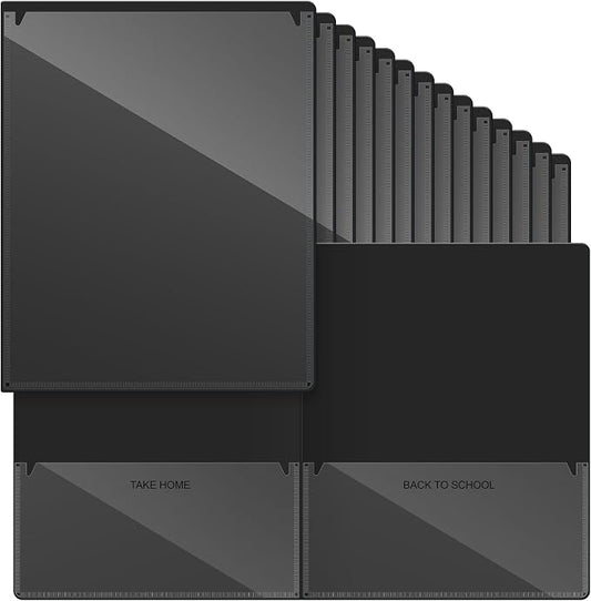 Henoyso 24 Pcs Folders with Pocket School to Home Folder Heavy Duty 2 Pocket Homework Folders with Clear Front Pockets for School Students Parent Teacher Communication (Black)
