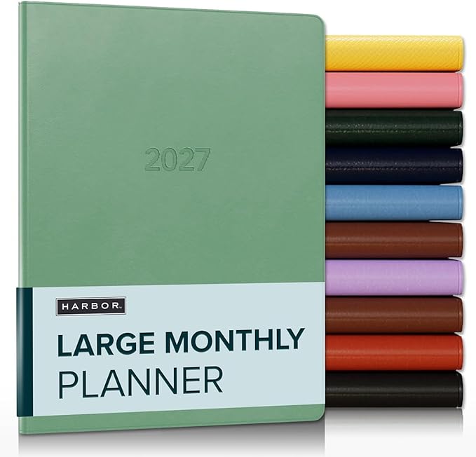 Harbor Large Monthly Planner 2027, Calendar Planner and Notebook, Durable Faux Leather, 14 Months, 96 Pages, Softcover & Lightweight - Cambridge Jade - 9.75x7.5"