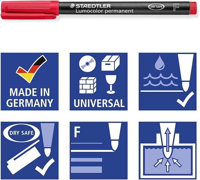 STAEDTLER Lumocolor Permanent Universal Pen: Set of 8 Permanent Markers, Assorted Colors, Felt Tip, Fine Tip 0.6mm - Multi Surface, Quick Dry, Smudge-Proof & Waterproof - For Home, School & Office