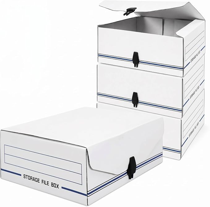 Ctosree 3 Packs Storage File Box with Snap Close, 9-1/8 x 11-3/8 x 4-3/8 Inch Secure Document Organizer Container for Receipts Letter Legal Tax Papers, Office Business Supplies