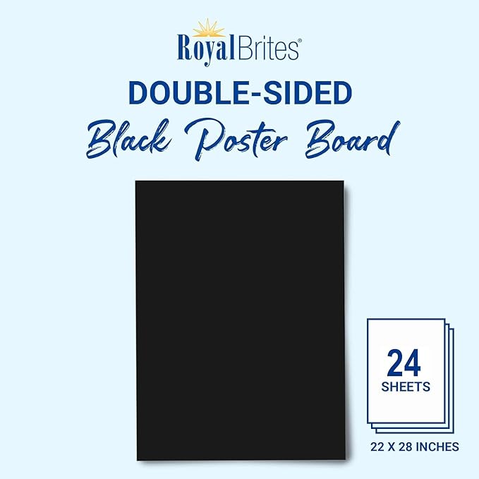 Black Poster Board, Premium 2-Sided 22x28 Poster Board for School Projects, Arts & Crafts, Water & Fade Resistant Posterboard for Signs & Presentations, Large Poster Board 22x28”, 24 Count