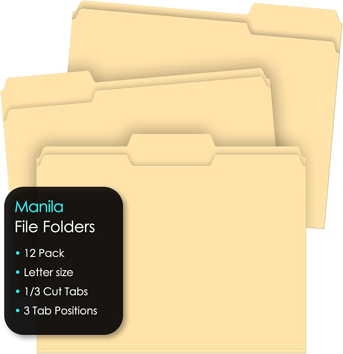 iScholar Manila File Folders, Letter Size, 12 Pack (31012)