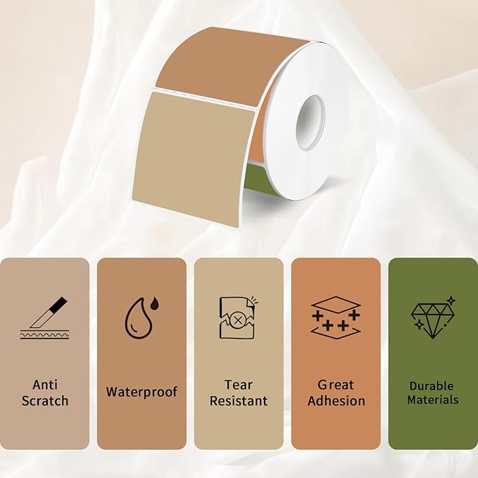 Square Thermal Labels Stickers 2" x 2", Self-Adhesive Waterproof Square Direct Thermal Labels Stickers, Perforation Line Design- 300 Sheets/Maillard Color