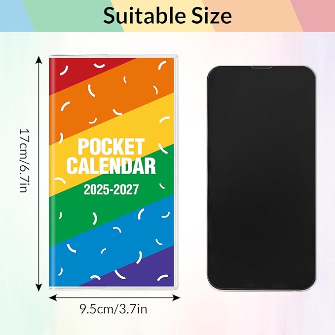 KONVINIT Pocket Calendar 2025-2027, Rainbow Monthly Planner 2025-2027 - 3.7" x 6.7" - Runs from July 2025 Until December 2027, Pocket Calendar 2026 with PVC Cover for School, Home & Office Supplies
