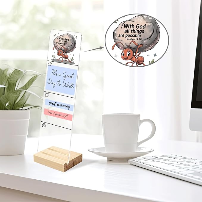 Sticky Notes Monitor Memo Board Acrylic Holder with Removable Wooden Base, with God All Things are Possible Logo Desk Set with 200 Sheets Two Sizes Sticky Notes, Office Desk Accessories Organizer