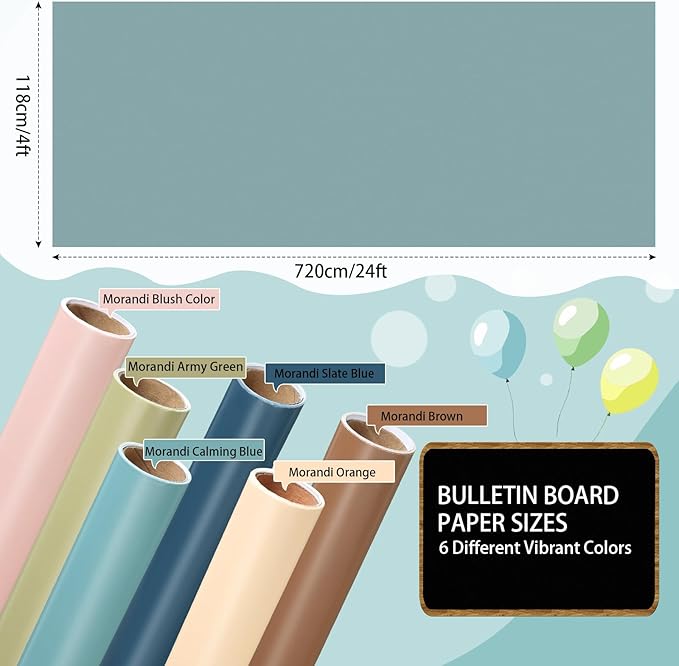 Skyygemm 6 Rolls Bulletin Board Paper Fade Resistant Colored Bulletin Board Paper Roll Bulk for Art Decor Drawing Craft Painting(4 x 24 ft,Boho)