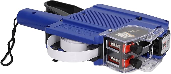 Price Tag Gun, 10 Digits 2 Lines Labeler Marker Attacher Tool for Office Retail Store 2 Row Price Tag Gun Kit with Label Stickers and Ink Rolls (Blue)