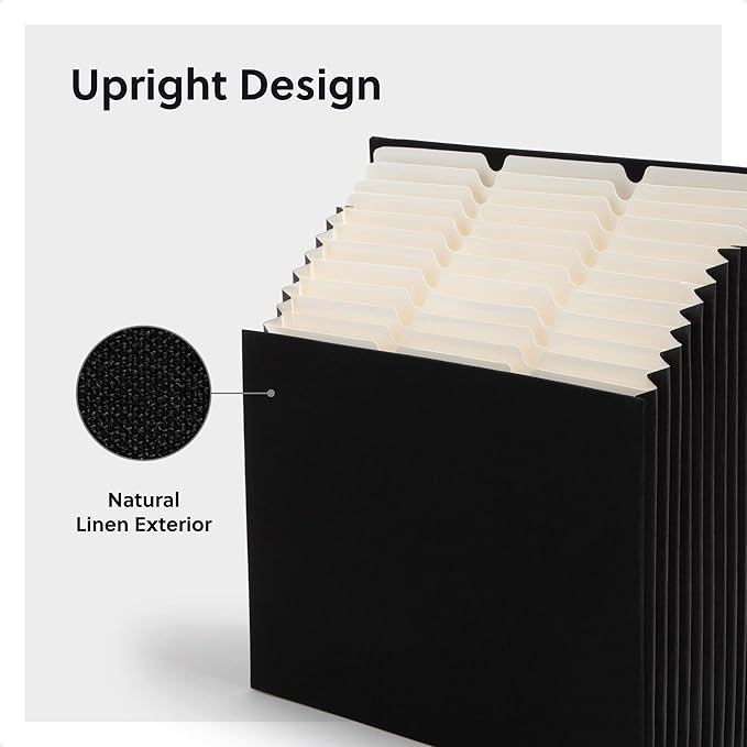Smead Expanding 12-Pocket Stadium File, 12.75" x 13.75" x up to 11.75", Black Natural Linen (70227)