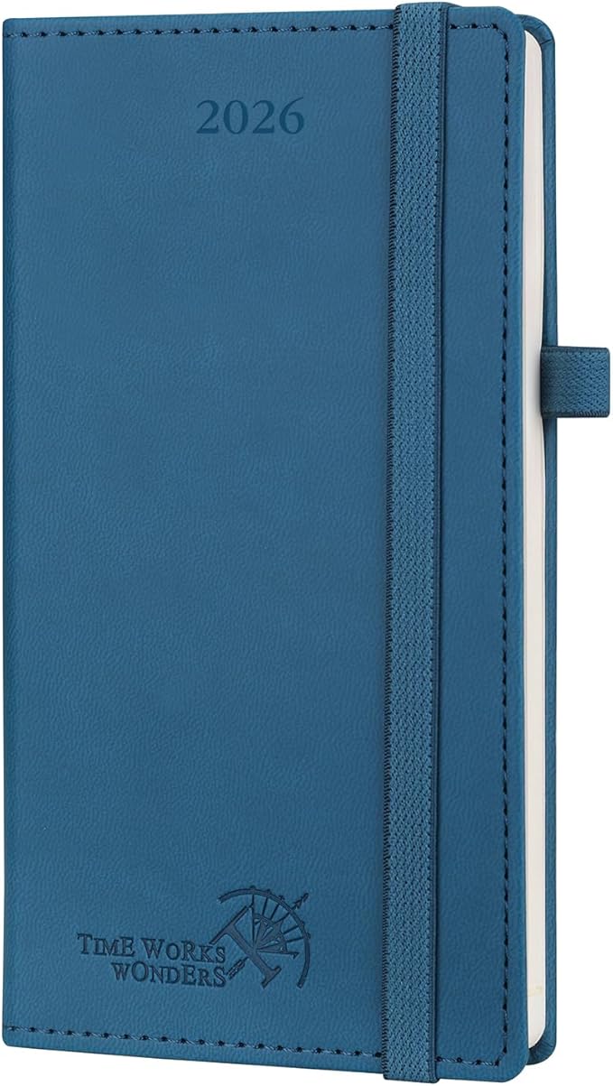 POPRUN Pocket Calendar 2026 (Slim Size-3.5'' x 6.5''), 12 Months (Jan. - Dec. 2026) Small Planner Weekly and Monthly for Purse with Pen Holder, Storage Pocket, Vegan Leather Hardcover - Night Sky Blue