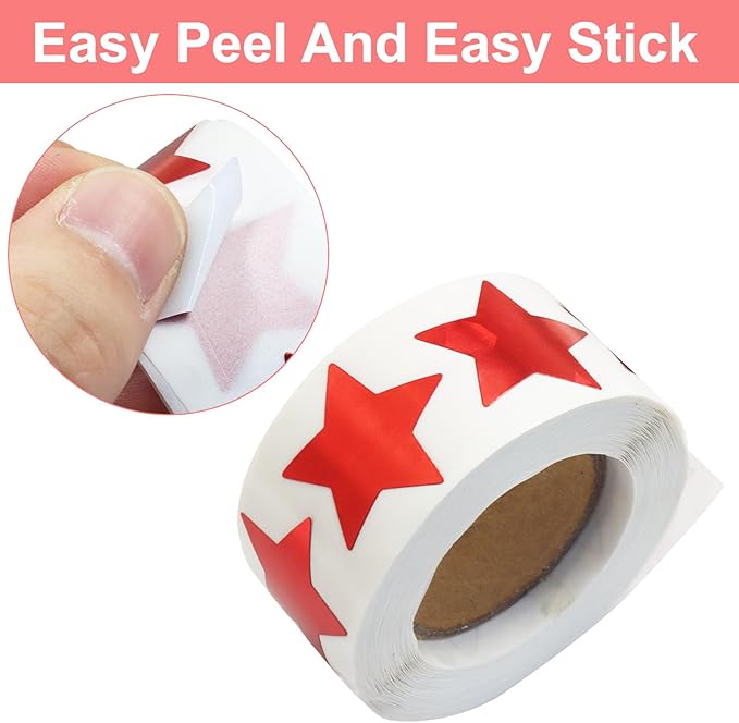 500 Pcs 1 Inch Red Star Stickers, Glitter Self Adhesive Star Labels for DIY Crafts Classroom Student Planner Teachers Supplies (1 Roll)