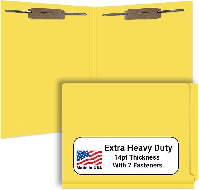 Yellow File Folders, Doctor Stuff, Letter Size Reinforced End Tab Folder with 2" Bonded Fastener on Inside Front and Back, 14 pt Stock, Carton of 250