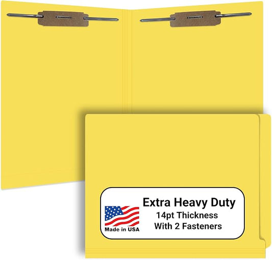 Yellow File Folders, Doctor Stuff, Letter Size Reinforced End Tab Folder with 2" Bonded Fastener on Inside Front and Back, 14 pt Stock, Carton of 250