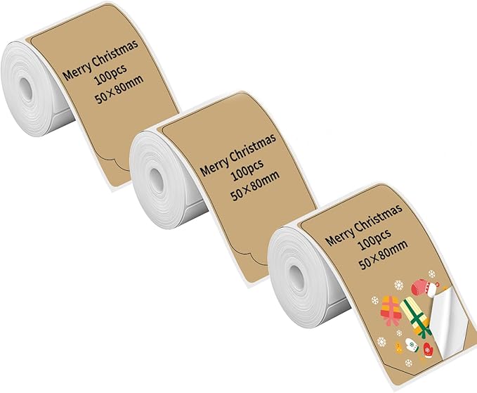 Phomemo M110 Labels, Golden for Phomemo M110/M100/M250/M220/M108/M120 Label Maker, with Festival Pattern Series, 1.96"*3.14"(50 x 80mm), Self Adhesive Gold Thermal Labels,3Roll