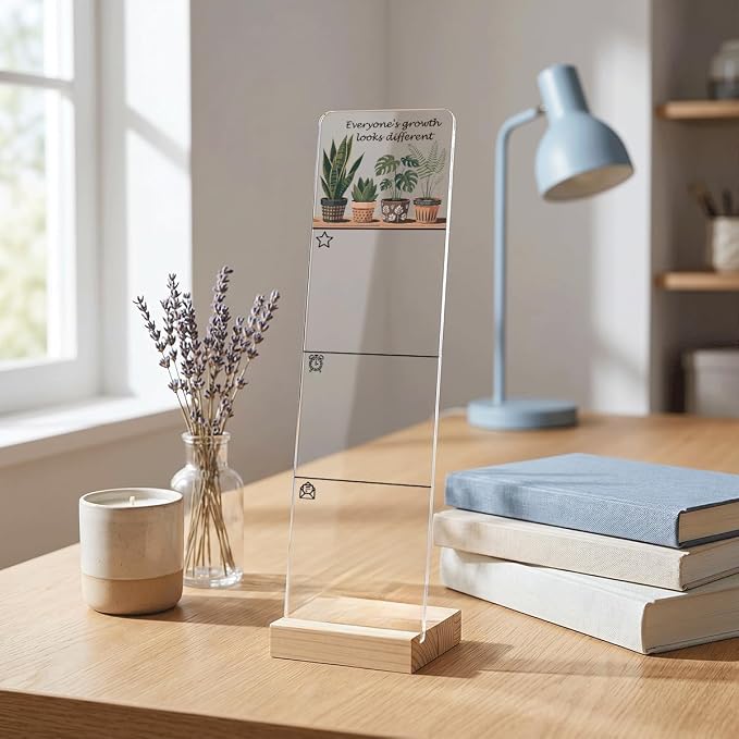 Sticky Notes Monitor Memo Board Acrylic Holder with Removable Wooden Base, Growth Looks Different for Everyone Logo Desk Set with 200 Sheets Two Sizes Sticky Notes, Office Desk Accessories Organizer