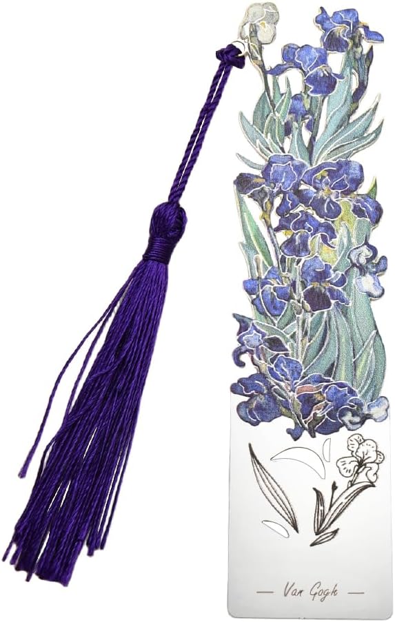 Metal Van Goghs Irises Bookmark with Tassel Flower Book Markers for Reading Lovers Artists Birthday Gifts for Men Women Vintage Bookish Book Marks for Teenage Girls Boys Floral Oil Painting Gift Ideas