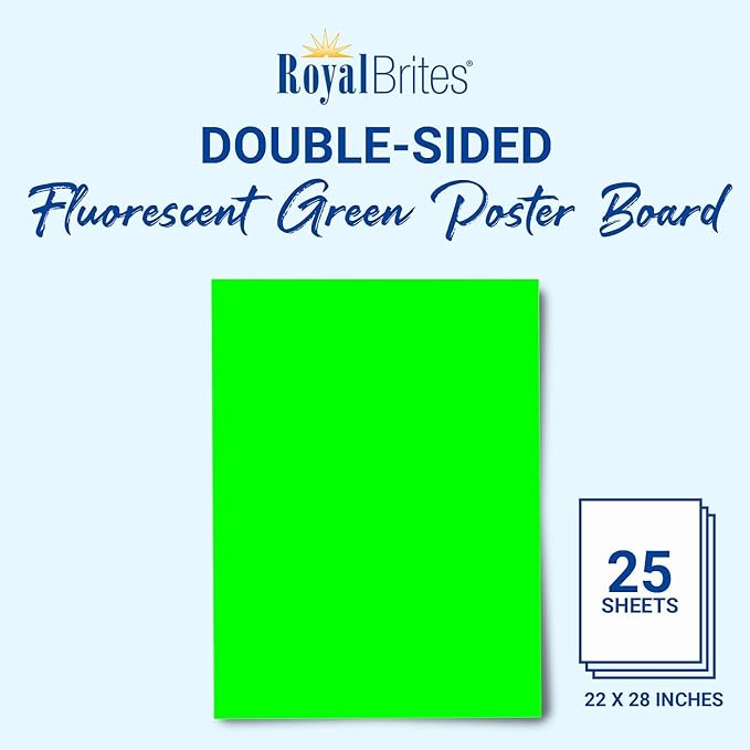 Fluorescent Green Poster Board, 2-Sided 22x28, 25 Count - Water & Fade Resistant for Signs & Presentations
