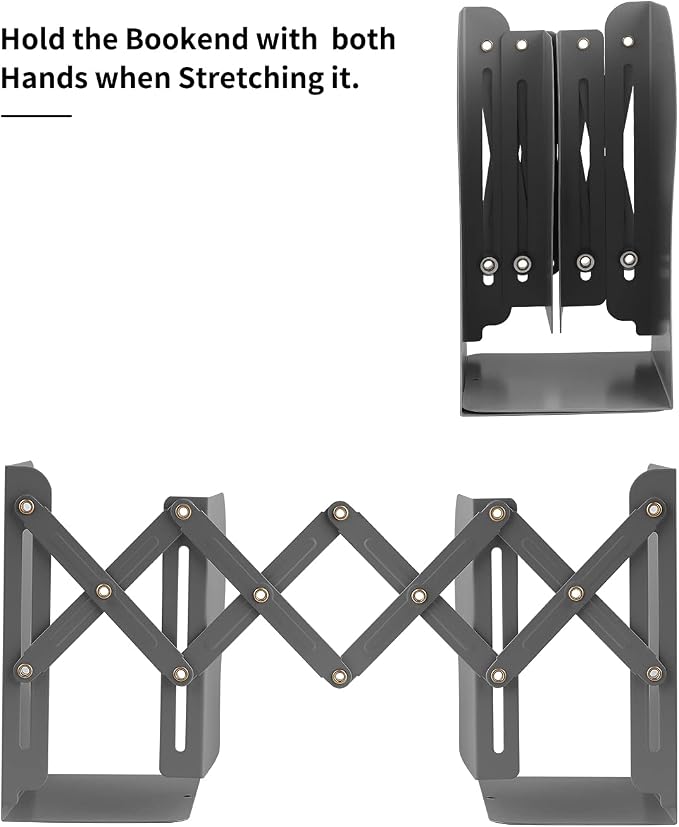 MSDADA Adjustable Bookends, Book Ends for Heavy Books, Expandable Book Organizer for Desk, Shelf, Office, School, for 6 7 8 9 10 11-15 Boys and Girls, Extends up to 19 inches (Grey)