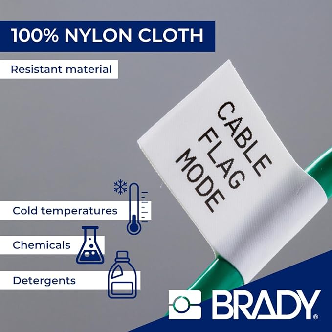 Brady Nylon Cloth Pre-Sized Labels for Label Printer BMP51/BMP53/M511-200 Self Adhesive Printer Labels - Waterproof Tape Printer Labels - Black on White (22.86mm x 12.70mm) - M5-84-499