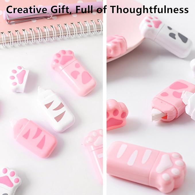 4 Pcs Cute White Out Cat Claw Correction Tape Mini White Out Corrector Correction Supplies for Instant Corrections and Office Products, Color Random