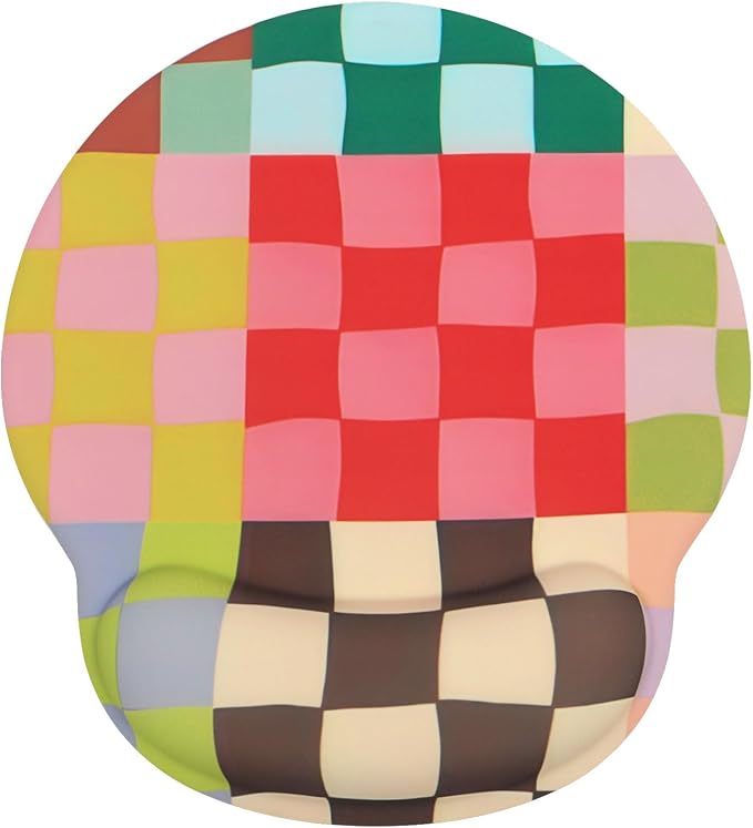 Retro Checkered Mouse Pad with Support Wrist Rest,Cute Funny Boho Ergonomic Mouse Pad with Non-Slip Base for Office Gaming Working Computers,Desk Accessories Pain Relief,Retro Colorful
