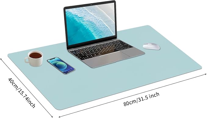 Bloss Light Blue Desk Mat, Large Mouse Pad, Leather Desk Blotter, Waterproof Desk Pad for Office Home Decor/31.5×15.7 Inch