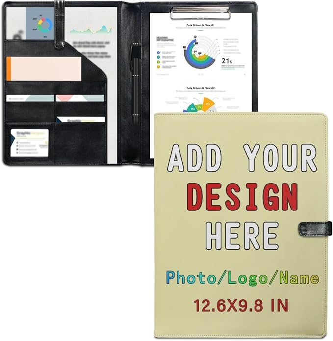 Personalized Padfolio with Logo, Custom Business Portfolio with A4/US Letter Writing Pad Holder for Resumes and Interviews, PaleGoldenrod