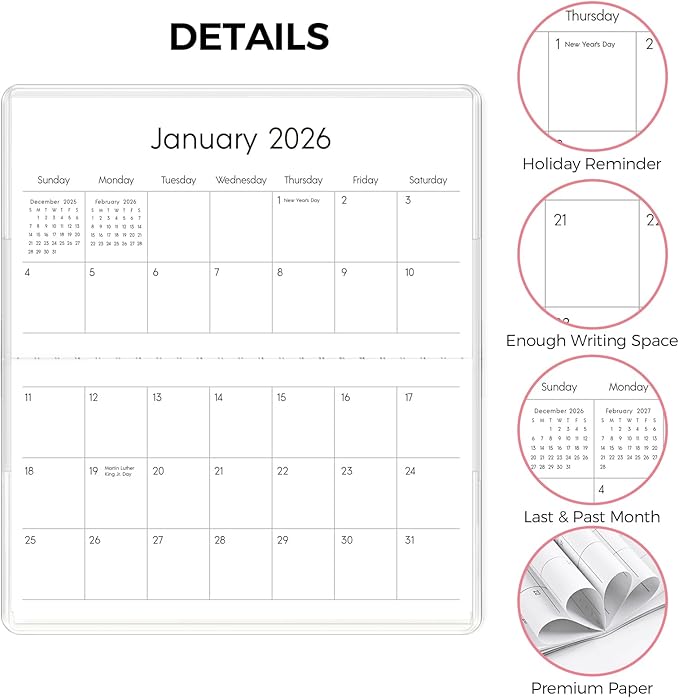 Pocket Calendar 2026-2027 for Purse, 2026-2027 Pocket Planner 24 Months with Soft Waterproof Cover and Premium Paper, 6.5" x 3.5", Floral
